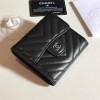 Chanel black chevron lambskin silver wallet