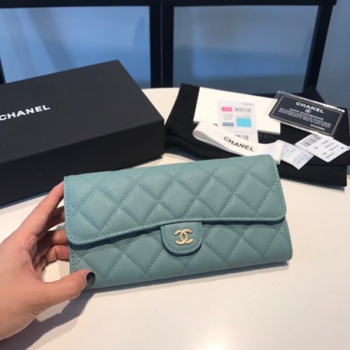 Chanel light blue caviar wallet