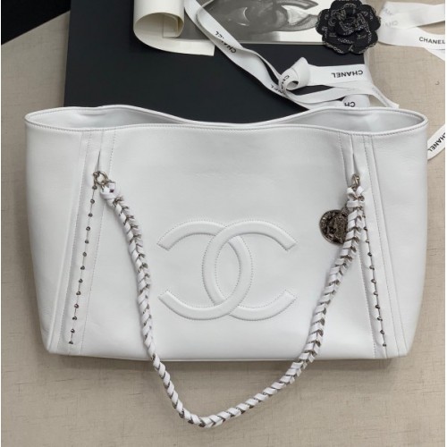 Chanel Soft Calfskin Shopping Bag Top Handle White