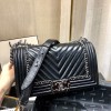 Chanel Medium Crinkled Calfskin Chevron Boy Flap Bag Black