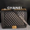 Chanel 30cm large boy bag black lambskin leather with silver&gold hardware