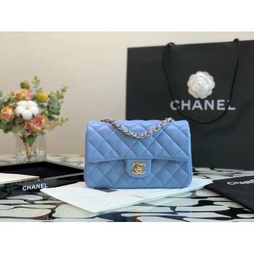 Chanel classic flap bag blue caviar leather 20cm