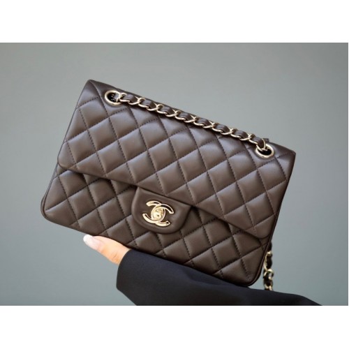 Chanel CF double flap lambskin brown leather 25cm bag