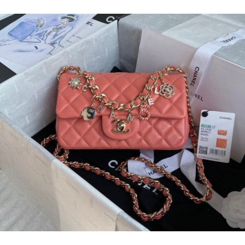 Chanel charm orange smooth leather flap bag