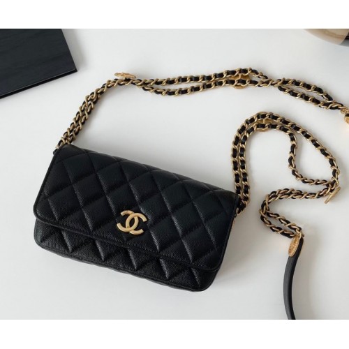 Chanel Woc double chain black leather bag