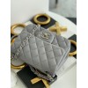 Chanel 17cm Classic Flap Bag Grey Lampskin Leather silver hardware