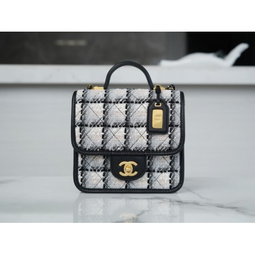 Chanel 22k Tweed & Gold-Tone Metal Black Mini Bag