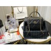Chanel lampskin trendy handle flap bag black 25cm