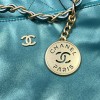 Chanel blue mint leather tote shopping large bag