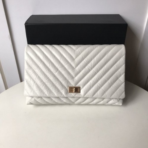 Chanel Palm print calfskin clutch White