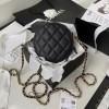 Chanel 22S Quilted Caviar Black Mini Round Clutch