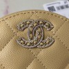 Chanel 22S Quilted Caviar Beige Mini Round Clutch