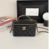 Chanel vanity black leather handle bag