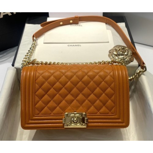 Chanel boy caviar leather yellow 25cm