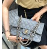 Chanel Light Blue Quilted Caviar 25 Classic Double Flap Gold Hardware Bag
