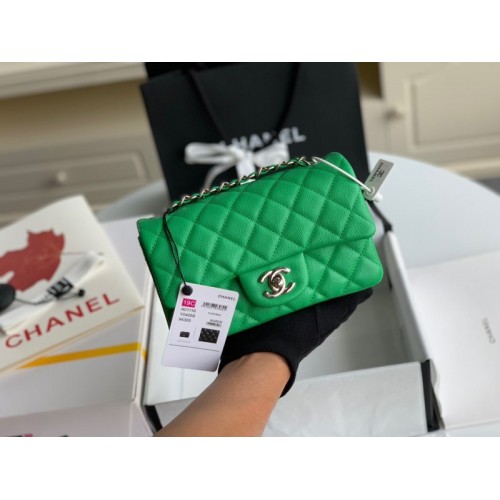 Chanel Caviar Green Silver Flap Bag 20cm