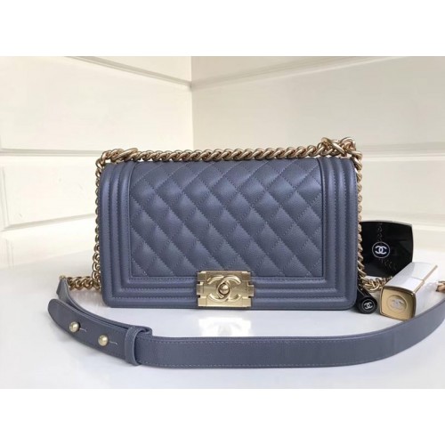 Chanel 25cm Caviar Grey leather Boy bag Gold Hardware