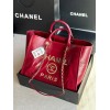Chanel Deauville Red Leather Tote Shopping Bag