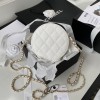 Chanel 22S Quilted Caviar White Mini Round Clutch