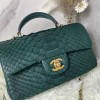 Chanel handle mini flap bag green snakeskin 20cm