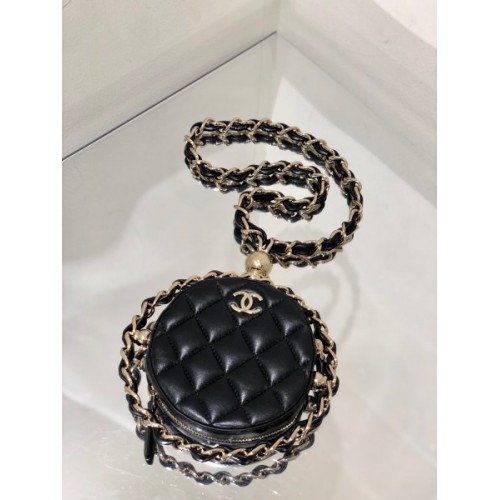 Chanel Quilted Lambskin Chain Round Clutch