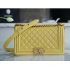 Chanel Green Quilted Caviar Medium Yellow Boy Bag