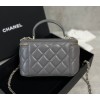 Chanel 22A Quilted Mini Vanity Rectangular Top Handle Grey Lambskin Bag