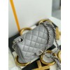 Chanel 17cm Classic Flap Bag Grey Lampskin Leather silver hardware