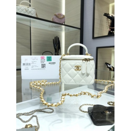 Chanel case white handle leather bag