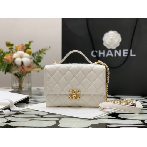 Chanel Lambskin & Gold Metal Mini Flap Bag in White