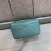 Chanel black big chain flap bag in blue lampskin