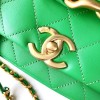 Chanel flapbag handle lampskin green leather 19cm bag