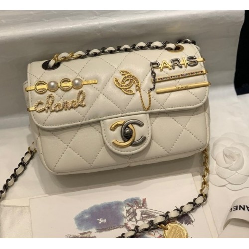 Chanel CF flap bag charms 2022 white