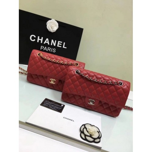 CHANEL 1112 Red Large 2.55 Calfskin Leather Flap Bag with Gold Hardware