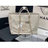 Chanel tote shopping white gold bag