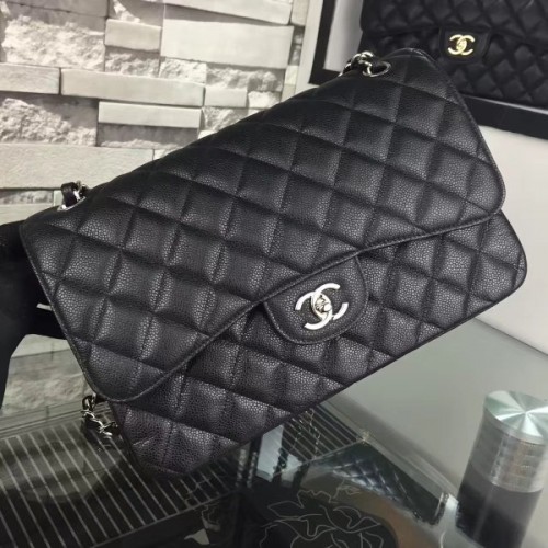 Chanel Jumbo Double Flap Bag Original Caviar Leather silver hardware