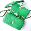 Chanel flapbag handle lampskin green leather 19cm bag