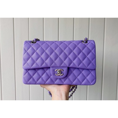 Chanel 1112 CF classic purple caviar silver hardware 25cm bag