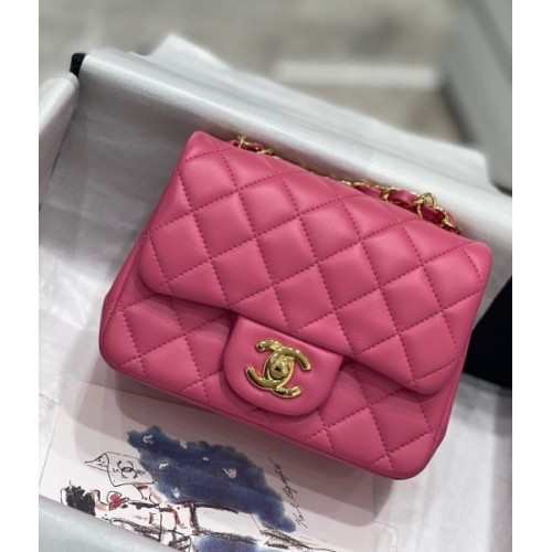 Chanel 17CM Mini Flap Pink Bag Lambskin Leather Gold Hardware