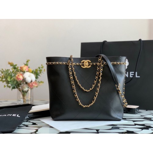 Chanel Calfskin Chain Shopping Bag AS2374 Black