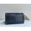 Chanel Medium Chevron Black Lampskin Boy Bag 25cm