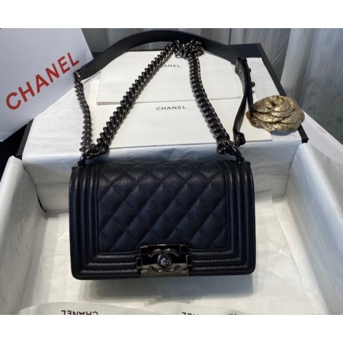 Chanel boy caviar leather all black small 20cm