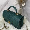 Chanel handle mini flap bag green snakeskin 20cm