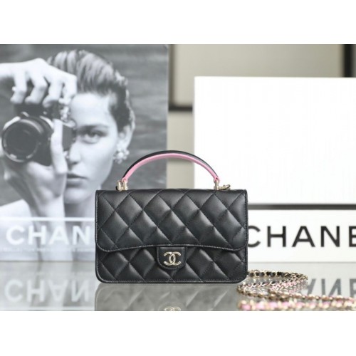 Chanel Lambskin Quilted Mini Top Handle Rectangular Flap Bag