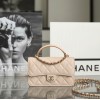 Chanel Beige Lambskin Quilted Mini Top Handle Rectangular Flap Bag