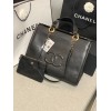 Chanel tote shopping bag black leather small size