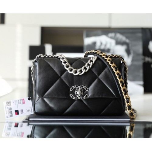 Chanel silver flap black bag 19 medium size