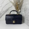 Chanel handle mini flap bag black snakeskin 20cm