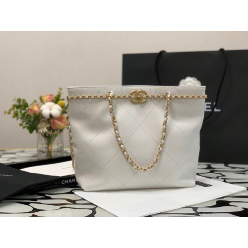 Chanel Calfskin Chain Shopping Bag AS2374 White