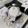 Chanel 22S Quilted Caviar White Mini Round Clutch